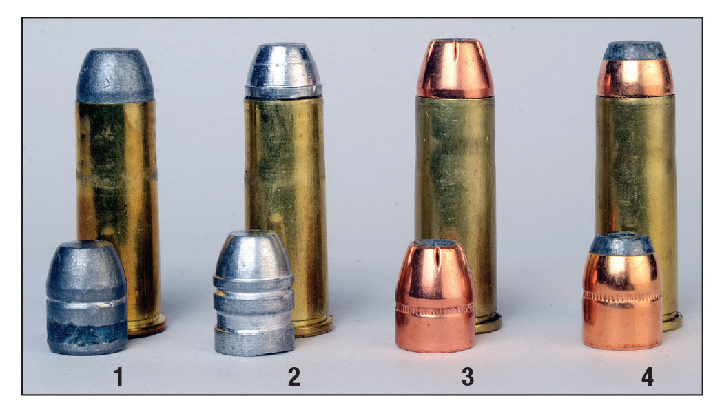 Four .44-40 handloads tested for this article include a (1) Oregon Trail 200-grain RN/FP, (2) RCBS 214-grain 44-200FN, (3) Hornady 180-grain XTP and a (4) Speer 200-grain JHP.